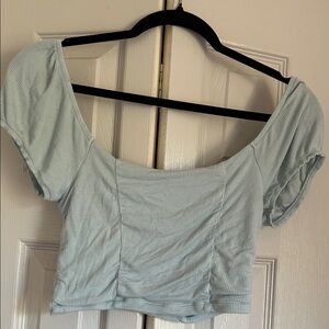 PacSun Light Blue Ribbed Off-Shoulder Crop Top